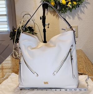 NEW MICHAEL KORS  Optic White Leather EVIE Large Hobo Purse Shoulder Bag $328